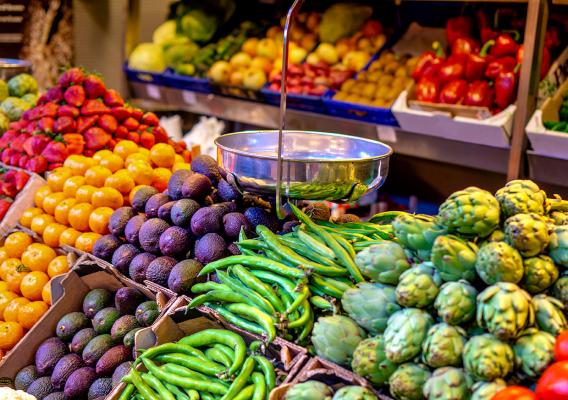 Fruits and vegetables in a store