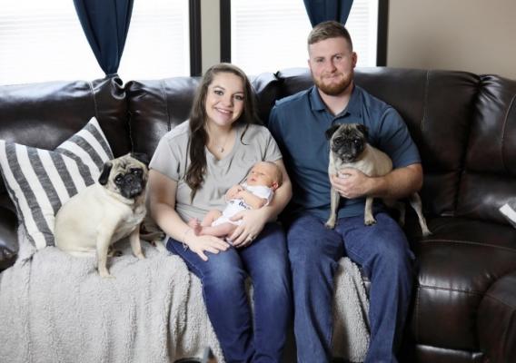 The Catt Family: Chompy, Rebecca (Mom), Baby James, Parker (Dad), and Chewy