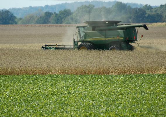 Harvesting soybeans in Fairfield County Ohio