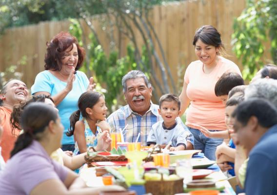 A family celebrating at the table