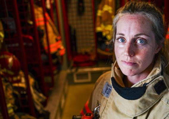 A female firefighter