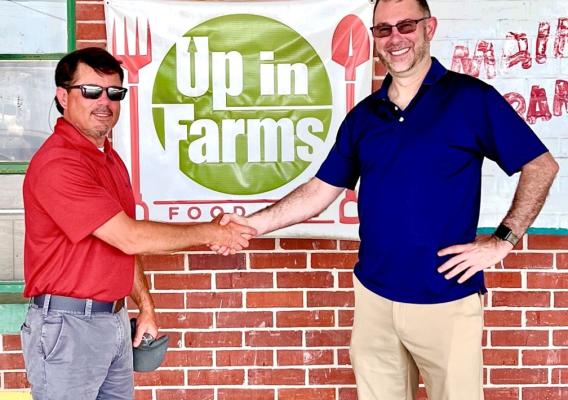 From left to right - Charles E. Lea, Jr. Outreach Coordinator with MS NRCS and David Watkins Jr. Director of Up in Farms Food Hub, in Jackson, MS