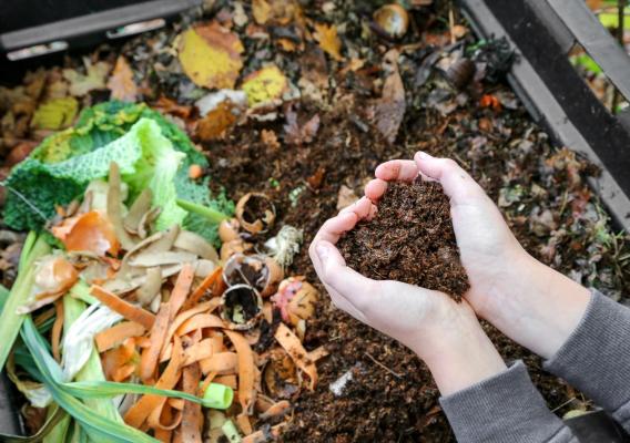 A person composting