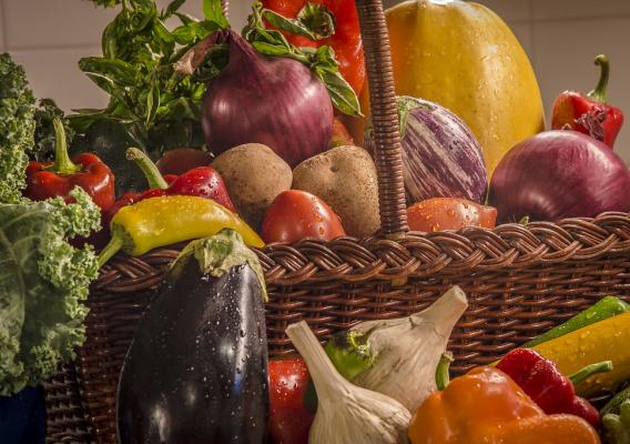 A basket with fruits and vegetables