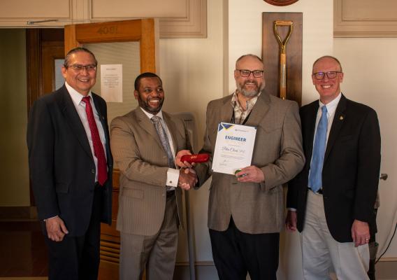 From L to R: Noller Herbert, NRCS Deputy Chief for Science and Technology; Kevin Farmer, Director, NRCS Engineering Division; Peter Clark, Civil Engineer, Kansas NRCS State Office; Louis Aspey, NRCS Associate Chief